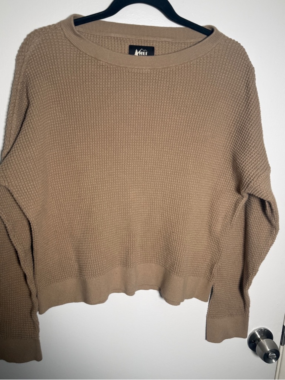 REI Women's Waffle Knit Crewneck Sweater in Taupe XL